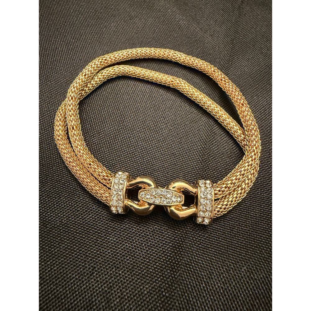 Gold Tone Elastic Rhinestone Mesh Buckle Expansion Stretch Bracelet Lot Set Sz 7 - Picture 5 of 10